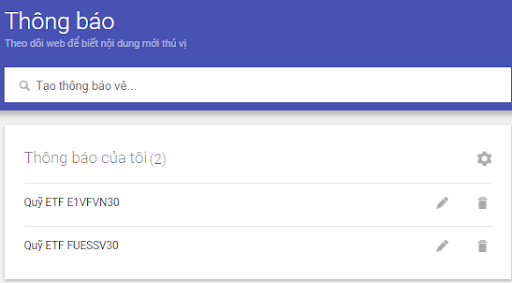 Thêm mã chứng chỉ quỹ ETF để nhận mail từ Google Alert.